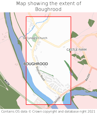 Map showing extent of Boughrood as bounding box