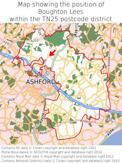 Map showing location of Boughton Lees within TN25