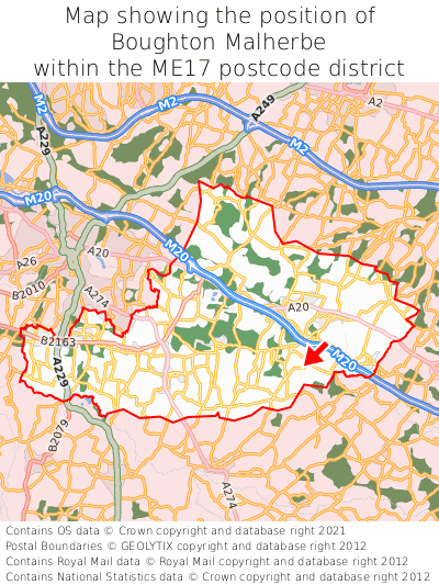 Map showing location of Boughton Malherbe within ME17