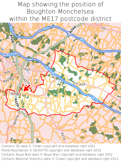 Map showing location of Boughton Monchelsea within ME17