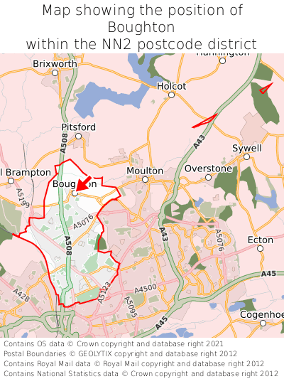 Map showing location of Boughton within NN2