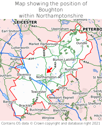 Map showing location of Boughton within Northamptonshire