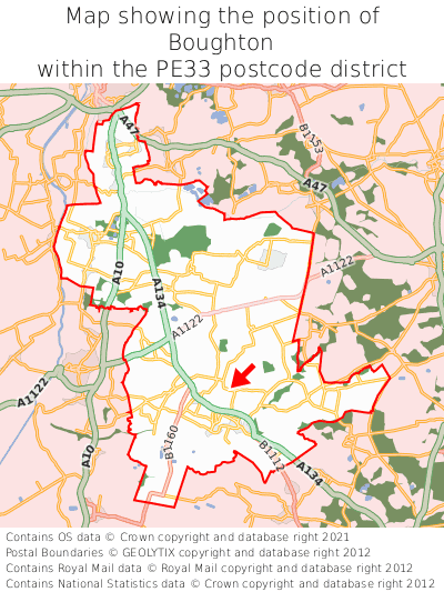 Map showing location of Boughton within PE33