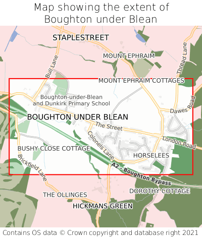 Map showing extent of Boughton under Blean as bounding box