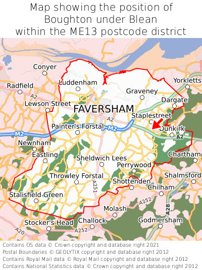 Map showing location of Boughton under Blean within ME13