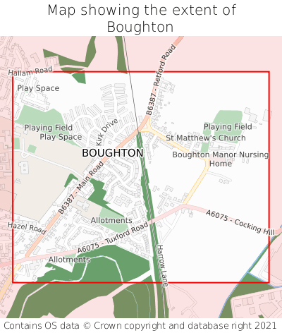 Map showing extent of Boughton as bounding box