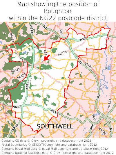 Map showing location of Boughton within NG22