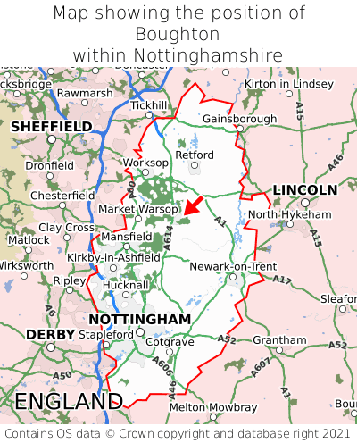 Map showing location of Boughton within Nottinghamshire