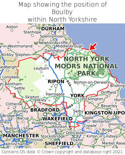 Map showing location of Boulby within North Yorkshire