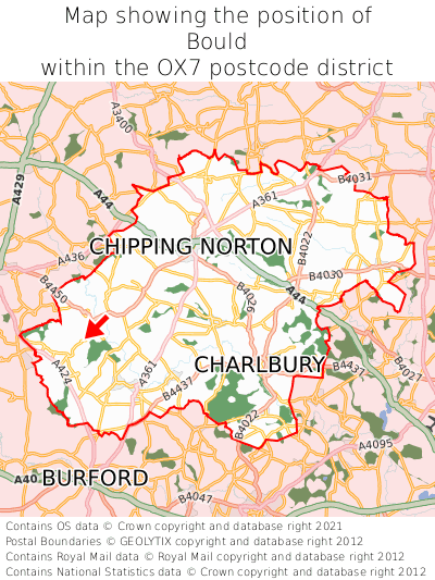 Map showing location of Bould within OX7
