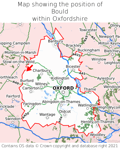 Map showing location of Bould within Oxfordshire