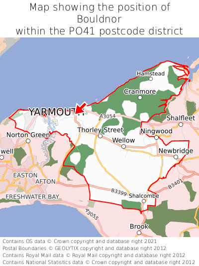 Map showing location of Bouldnor within PO41