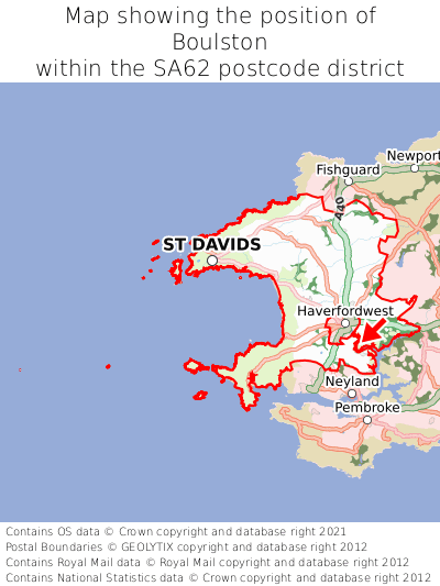 Map showing location of Boulston within SA62