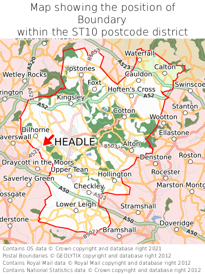 Map showing location of Boundary within ST10