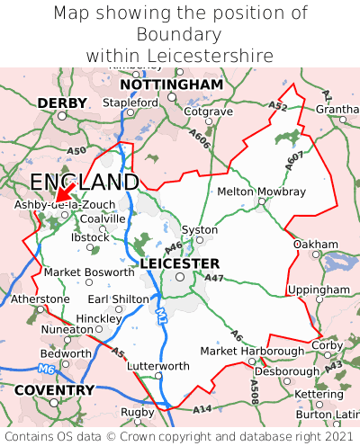 Map showing location of Boundary within Leicestershire