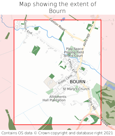 Map showing extent of Bourn as bounding box