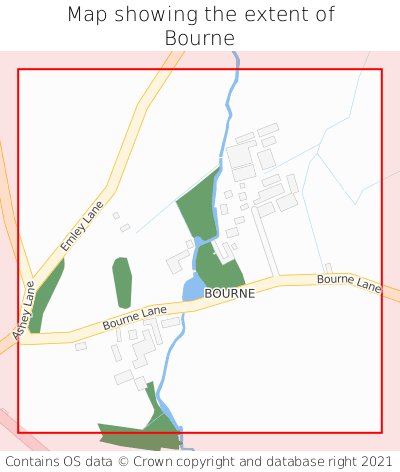 Map showing extent of Bourne as bounding box