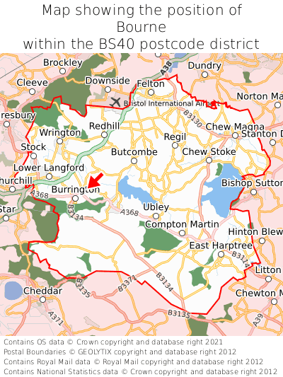 Map showing location of Bourne within BS40