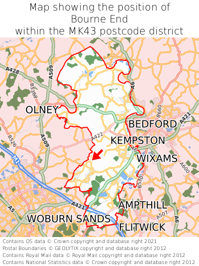 Map showing location of Bourne End within MK43