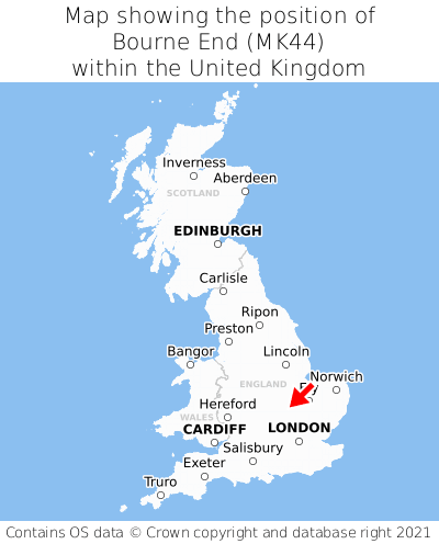 Map showing location of Bourne End within the UK