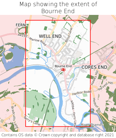 Map showing extent of Bourne End as bounding box