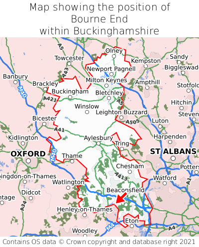 Map showing location of Bourne End within Buckinghamshire