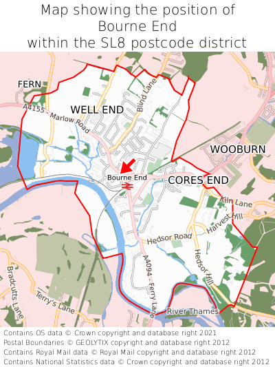 Map showing location of Bourne End within SL8