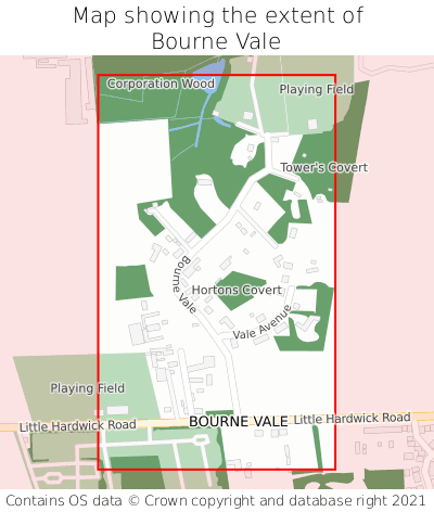 Map showing extent of Bourne Vale as bounding box