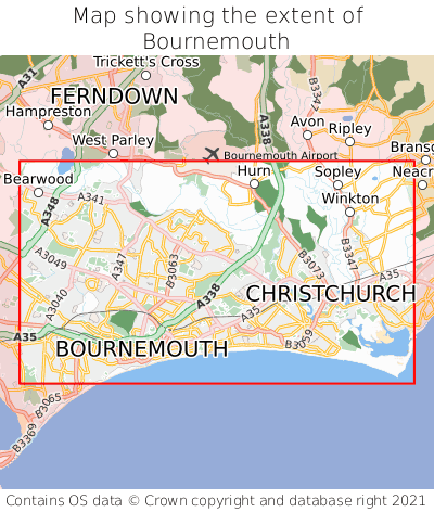 Map showing extent of Bournemouth as bounding box