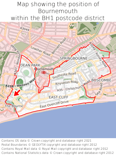 Map showing location of Bournemouth within BH1