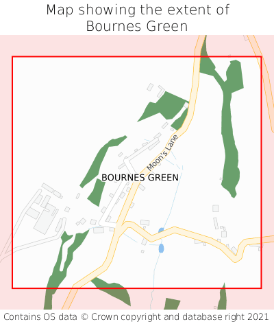 Map showing extent of Bournes Green as bounding box