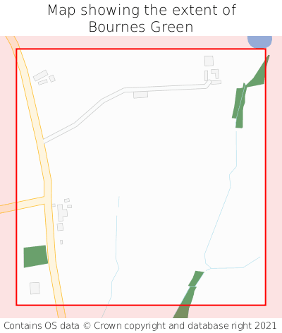 Map showing extent of Bournes Green as bounding box