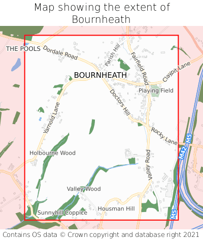 Map showing extent of Bournheath as bounding box