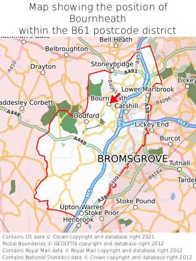 Map showing location of Bournheath within B61