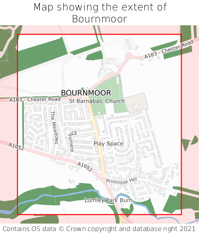 Map showing extent of Bournmoor as bounding box