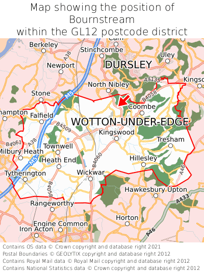 Map showing location of Bournstream within GL12