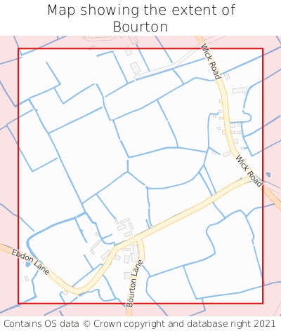 Map showing extent of Bourton as bounding box