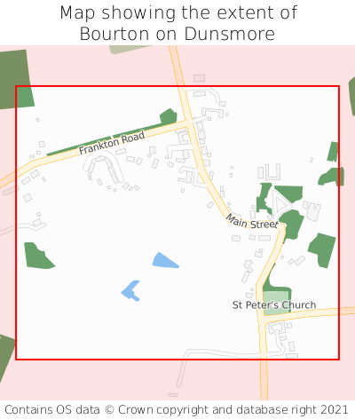 Map showing extent of Bourton on Dunsmore as bounding box