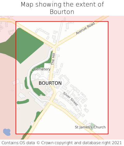 Map showing extent of Bourton as bounding box