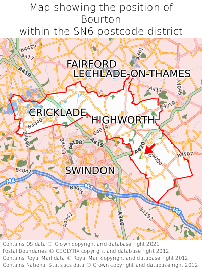 Map showing location of Bourton within SN6