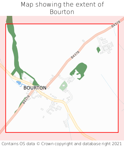 Map showing extent of Bourton as bounding box