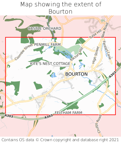 Map showing extent of Bourton as bounding box