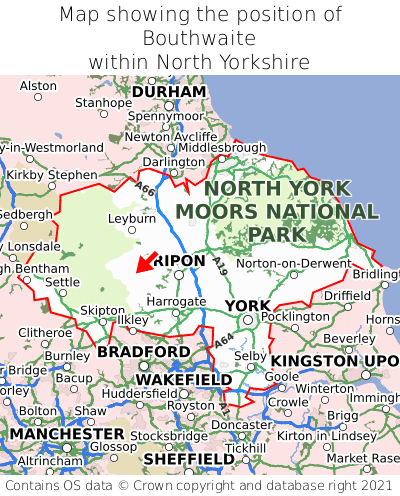 Map showing location of Bouthwaite within North Yorkshire