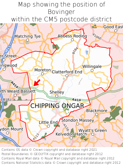 Map showing location of Bovinger within CM5