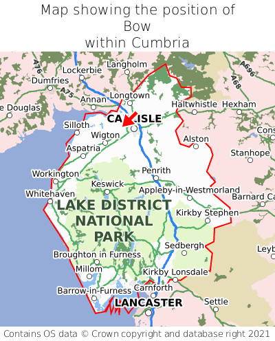 Map showing location of Bow within Cumbria