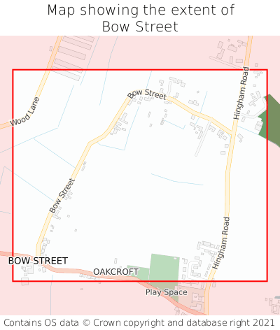 Map showing extent of Bow Street as bounding box