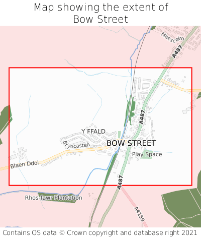 Map showing extent of Bow Street as bounding box
