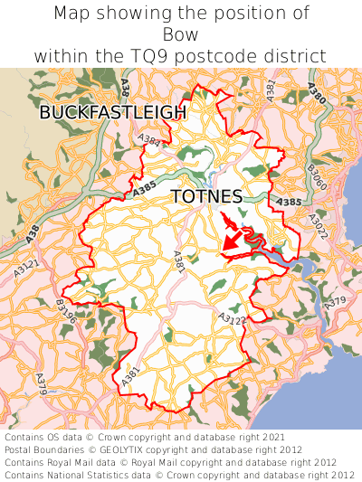 Map showing location of Bow within TQ9