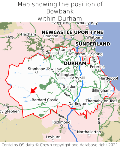 Map showing location of Bowbank within Durham