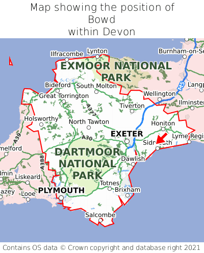 Map showing location of Bowd within Devon